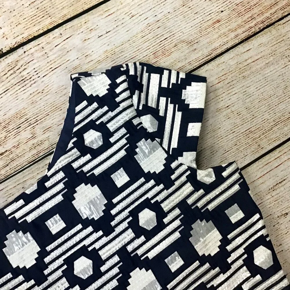 Little Girls Crazy 8 Navy/White/Silver Aztec Print Special Occasion Dress Size 1 - Picture 5 of 9
